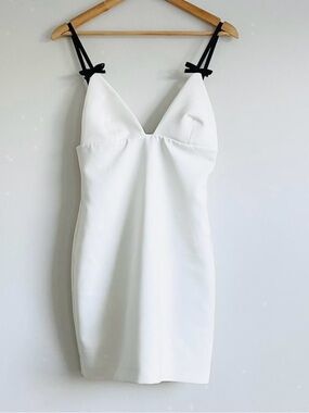 Zara White Mini Dress with Black bow straps
